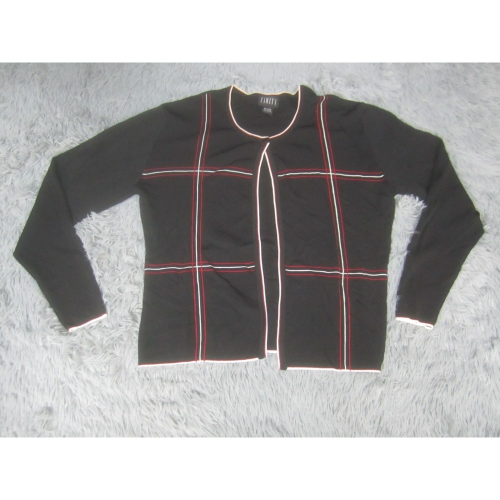 Finity‎ Sweater Womens Medium Black Open Front Cardigan Long Sleeve Knit